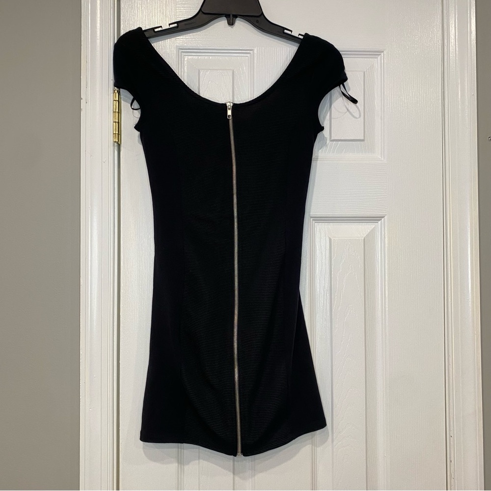 Divided H&M Black Zipper Front Bodycon Mini Dress XS NWT Ribbed Cap Sleeve